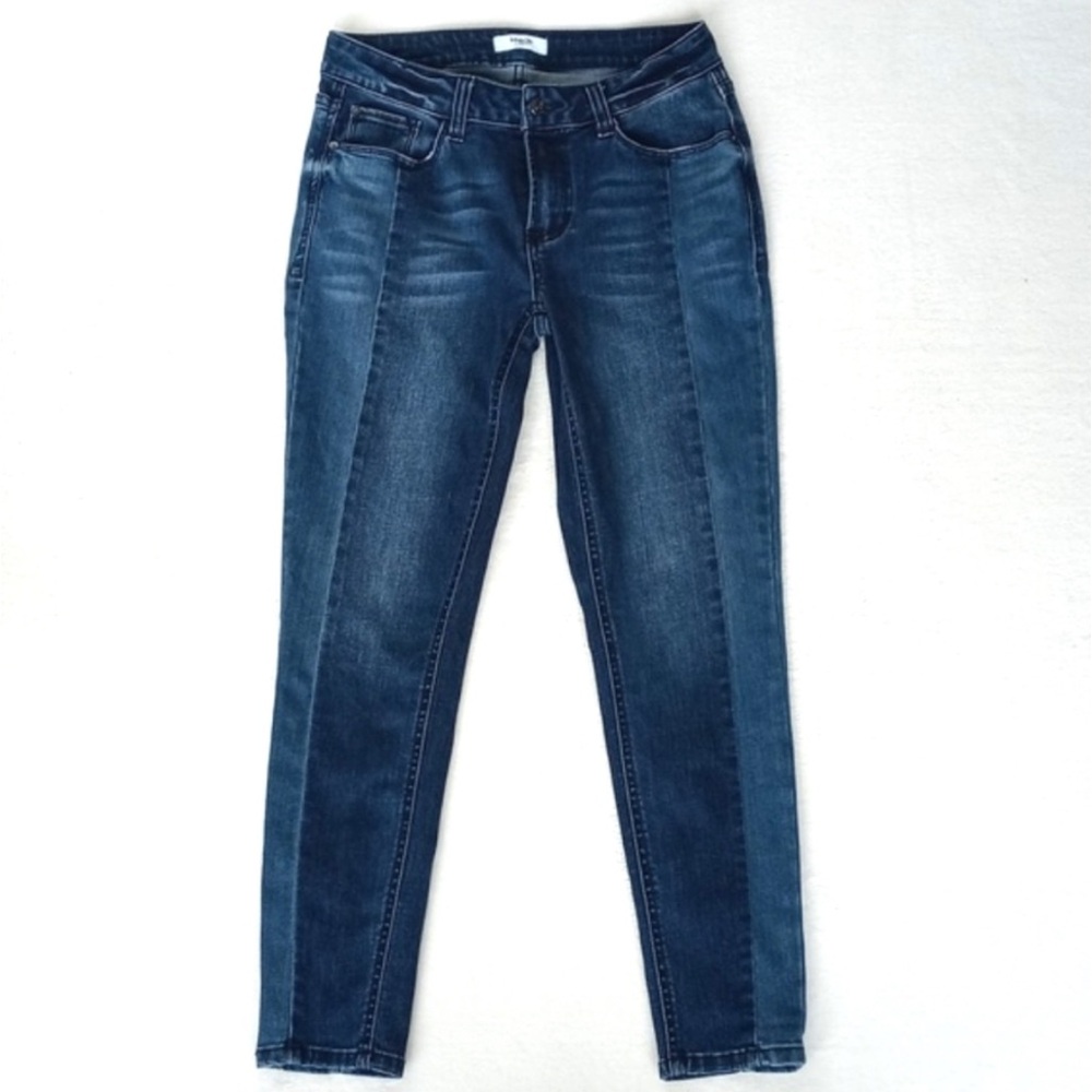 Kensie Women’s Two Tone Denim Blue Panel Straight Leg Mid Rise Jeans 2/ 26 - Picture 13 of 14